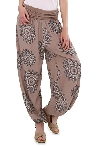 Malito - Damen Haremshose Orient Print aus Baumwolle - Leichte Stoffhose elastischer Bund - Aladinhose für Strand & Alltag - Pumphose für Frauen 7197 (Größe: 34-42 Fango)