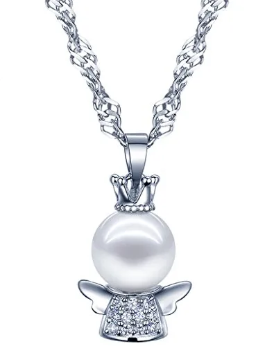 Yumilok 925 Sterling Silber Perle Zikonia Engel Schutzengel Anhänger Halskette Kette mit Anhänger für Damen Kinder