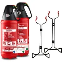 Produktbild FireLoq 2x 2kg Pulver Auto Feuerlöscher mit Schutzkappe ABC Prüfnachweis Halter