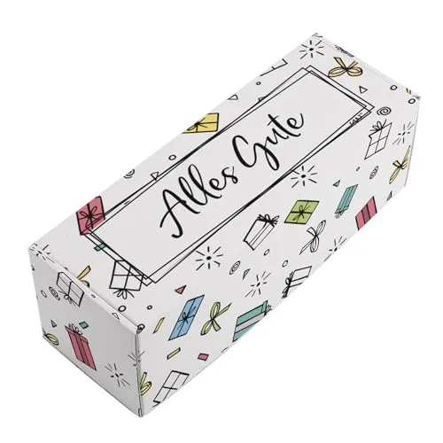 Herz & Heim® Geschenkbox aus stabilem Karton – verschiedene Größen & Motive – Geschenkverpackung für Geburtstag, Muttertag, Vatertag & Dankeschön (Alles Gute, B (27 × 9,5 × 9,5 cm))