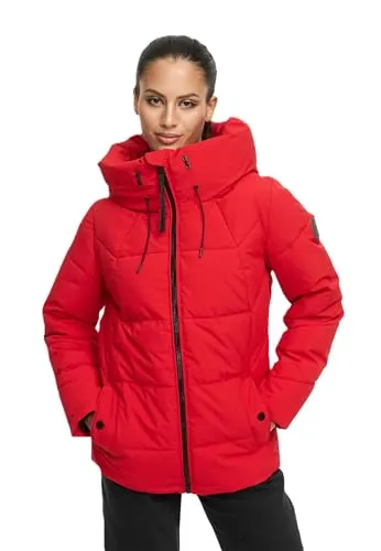 MARIKOO Kuscheltatze Damen Winterjacke XL in Salsa Rot - Funktionsjacken – modische und wärmende Winterjacke mit extra hohem Kragen, ideal für kalte Tage und optimalen Tragekomfort dank Fleecefutter und verstellbarem Gummibund.