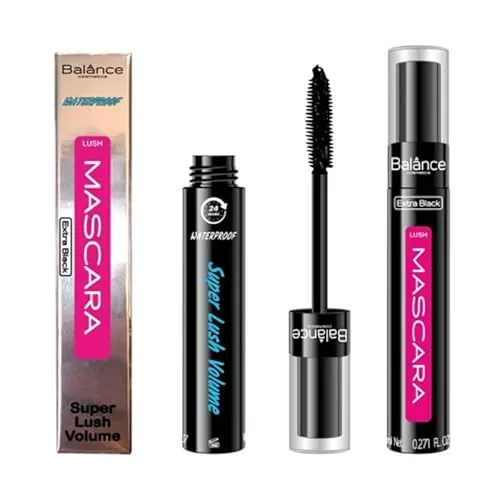 Balance cosmetics Extra Black Wimperntusche – Wasserfest & Wischfest – 24h Halt – Maximiertes Volumen & Länge – Mascara für Empfindliche Augen – 8 ml