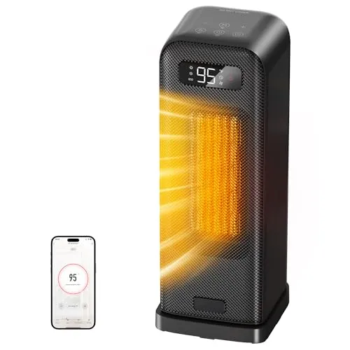 Energiesparender Heizlüfter, 1500W Tragbare PTC Keramik Heizlüfter Leise, 70° Oszillierwaend, 12-Std-Timer, Überhitzungs-Kippschutz, Alexa & Google Assistant Heizlüfter, Schwarz, 1 Pack+4 Modi