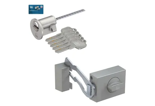 BASI Türzusatzschloss mit Sperrbügel und Außenzylinder | Set mit Drehknauf - ✅ BASI Türzusatzschloss-Set mit massivem Riegel und hochwertigem Außenzylinder für zuverlässige Sicherheit | Ideal für Haus- und Wohnungstüren, einfache Montage inkl. Zubehör.