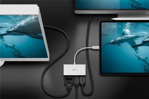 USB-C™ Multiport-Adapter mit VGA, DisplayPort™ und HDMI™ - Notebook-Dockingstationen mit vielseitigen Anschlussmöglichkeiten für optimale Bildschirmnutzung und Datentransfer.