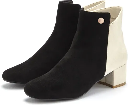 LASCANA Stiefelette schwarz/creme Größe 36 - VEGAN Stiefelette mit Blockabsatz, ideal für stilvolle Wanderungen, Absatzhöhe ca. 4,5 cm, aus hochwertiger Microfaser gefertigt.