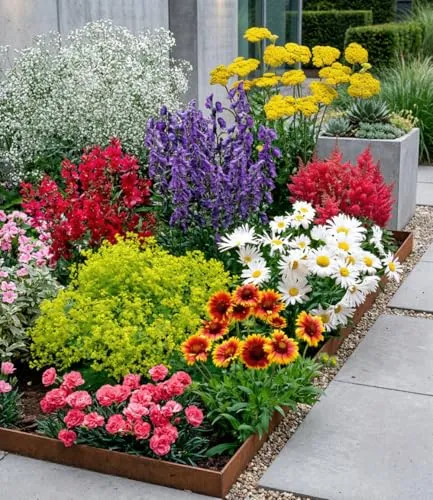 BALDUR Garten 27er Set Bunter Staudengarten - Vielfältiges Staudenbeet mit 7x7 cm Pflanzen für Sonne bis Halbschatten. Geringer Pflegeaufwand und mehrjährige Blühfreude im Sommer.