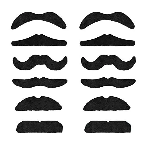 TRIXES Falscher Schnurrbart zum Aufkleben – Set mit 12 verschiedenen selbstklebenden falschen Schnurrbärten für Karneval, Faschingskostüme
