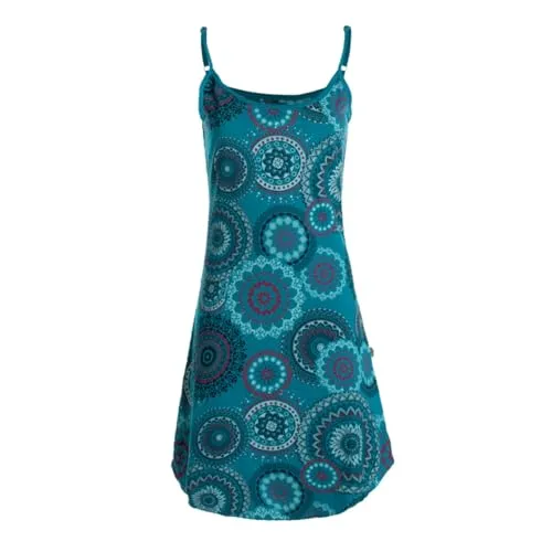 Vishes Spagettiträger Damen-Kleid in türkis I Größe XL (40) I Handgefertigt aus 100% Baumwolle I Kleid mit verstellbaren Träger I Ideal für Sommer I Nachhaltige Alternative Bekleidung