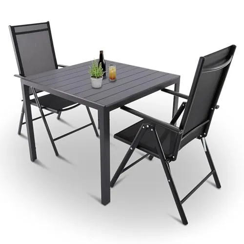 Raburg Gartenmöbel-Set, Moderne Sitzgruppe für Garten und Terrasse - Esssets für die Terrasse mit 2 klappbaren Hochlehnern und einem stabilen Tisch (90x90cm), wetterfestes Aluminium für Langlebigkeit und maximalen Komfort.