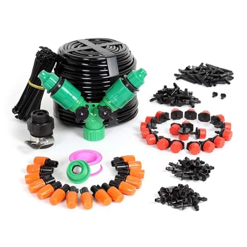 Wiltec Automatisches Bewässerungssystem mit Micro Drip System - Tröpfchenbewässerungsbausätze mit 40m Tropfschlauch, ideal für individuelle Bewässerung und Wasserersparnis für gesunde Pflanzen.