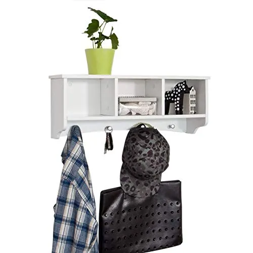 SoBuy FRG48-W Wandgarderobe mit 4 Haken, Weiß, B 60 cm