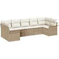vidaXL Garten-Sofa-Set mit Kissen 7 pcs Beige - Modulares Gartenmöbel-Set aus robustem Poly-Rattan, wasser- und UV-beständig. Ideal für Balkone, Gärten und Terrassen - anpassbare Anordnung für ultimativen Komfort und Stil.