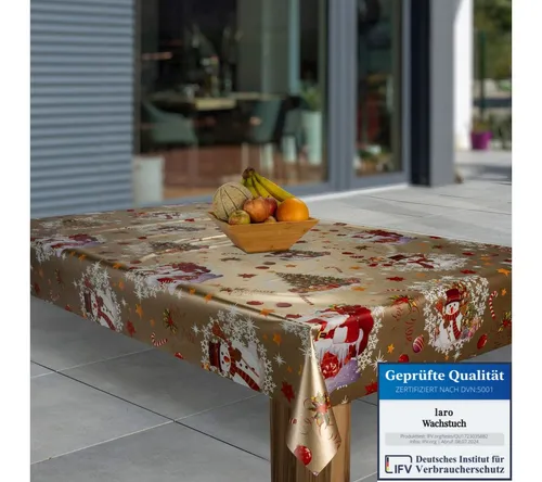 laro Tischdecke Wachstuch-Tischdecken Weihnachten Gold Schneemann rechteckig