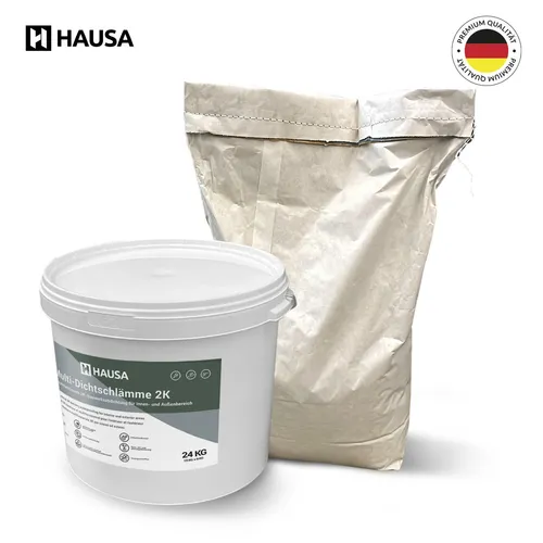 HAUSA Multi-Dichtschlämme 2K 24kg - Wasserabdichtungen für Innen und Außen, bietet hervorragende Elastizität und Rissüberbrückung, ideal für Schwimmbäder, Balkone und Keller, extrem wasser- und chemikalienresistent.