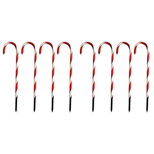 8er Set Zuckerstangenstäbe LED-Gartenleuchtstäbe - Weihnachtsbeleuchtung mit 64 weißen LEDs, ideal für festliche Akzente im Garten oder Innenbereich, batteriebetrieben für flexiblen Einsatz.