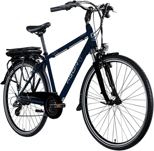 Agon E-Bike Trekkingrad Avesa - 21 Gang mit Heckmotor - E-Bike für Damen und Herren, 374 Wh Akku für bis zu 115 km Reichweite, ideal für Alltag und Ausflüge. Komfortable Schiebehilfe und ergonomischer Sattel.