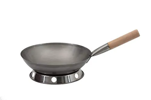 AAF Nommel ®, WOK SET, Pfanne 30 cm Ø runder Boden Carbon Stahl für Gasherd und Induktion Mulde + Wok Ring zum abstellen des Wok