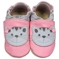 Krabbelschuhe Katze rosa 16/17 (0 - 6 Monate) - Babyschuhe aus weichem Rindsleder, ideal für die ersten Krabbelversuche. Flexibel, rutschfest und handgefertigt – perfekt für Zuhause und unterwegs.