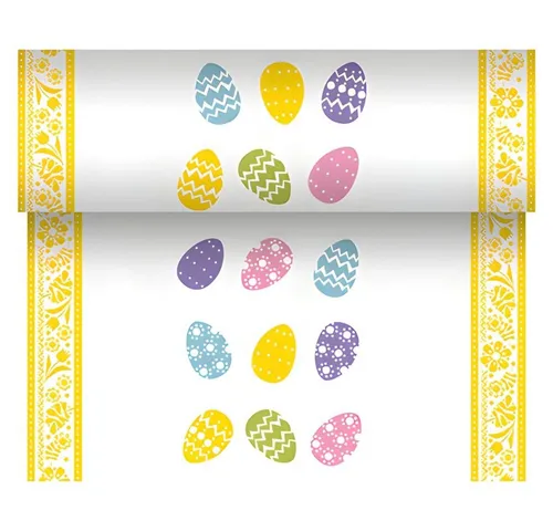 PAPSTAR Tischläufer Tischläufer, stoffähnlich, Airlaid 24 m x 40 cm Coloured Eggs 6 Stk