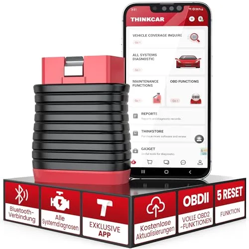 OBD2 Bluetooth Adapter, THINKCAR THINKDIAG BD6 OBD2 Diagnosegerät Mit Alle Systemdiagnosen + 5 Reset-Funktion (Bleed, Brake, Öllampen, IMMO, ETS), Diagnosegerät Auto Für iOS & Android Exklusive APP