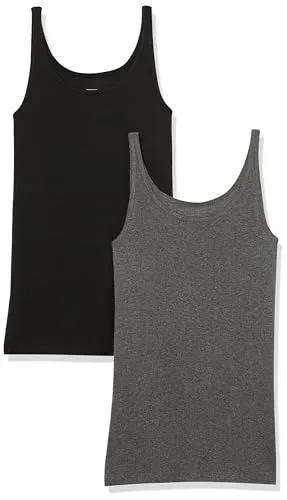 Amazon Essentials Damen Schmal geschnittenes Tanktop mit dünnem Trägern, Pack of 2, Dunkelgrau Meliert/Schwarz, XXL