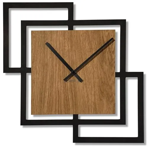 FLEXISTYLE Wanduhr ohne tickgeräusche modern Design Holz schwarz wanduhren Wohnzimmer jugendzimmer quadratisch Junge Squares