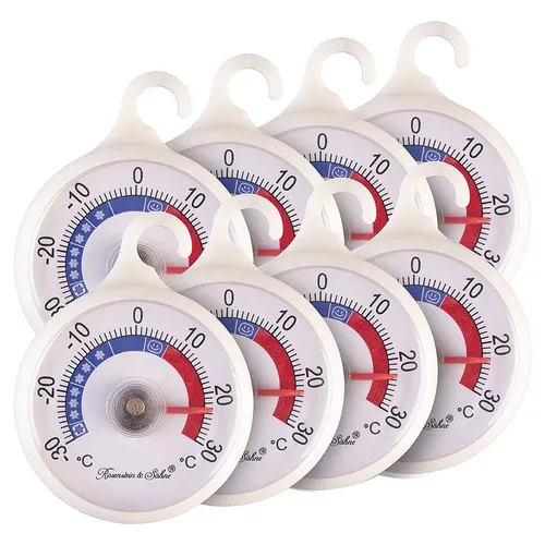 8er-Set Gefrier- & Kühlschrankthermometer, farbige Zonen, 51mm Anzeige
