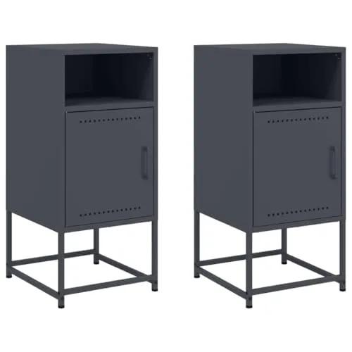vidaXL Nachttische 2 Stk. Anthrazit - Robuste Stahlkonstruktion - Nachttische im industriellen Stil, robust und langlebig aus Stahl, bieten viel Stauraum und sind vielseitig einsetzbar - ideal für Schlafzimmer, Wohnzimmer oder Büro.