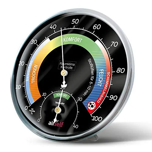 Thermo-Hygrometer analog – Raumthermometer und Feuchtigkeitsmesser – Raumklimakontrolle anhand bunter Zonen