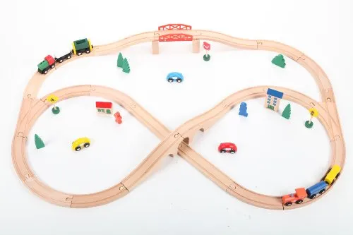 point-kids Holzeisenbahn Set 49 Teile - Komplettes Holz-Zug Set - Züge & Schienenfahrzeugspielsets für Kinder, 49-teiliges Set aus hochwertigem Holz, kompatibel mit vielen Anbietern und EN71 geprüft für sicheres Spielen.