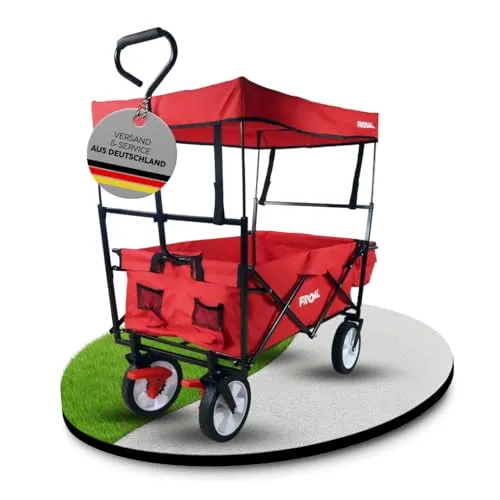 FROSAL Bollerwagen Max faltbar mit Sonnendach & Bremse Handwagen klappbar rot Transportwagen