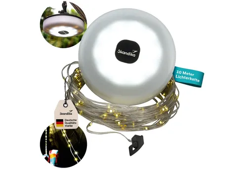 Skandika LED Gartenleuchte Glittra - 210 Lumen Campinglampe - Lampen für Outdoor-Abenteuer mit 5 Lichtmodi, wasserabweisend und wiederaufladbar. Ideal für Camping, Balkon und Terrasse - einfach zu bedienen und umweltschonend!
