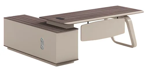 Luxus Eckschreibtisch aus Massivholz 220x160 cm - Moderner Eckschreibtisch in Beige, ideal für Ihr Arbeitszimmer. Robuste Massivholz-Konstruktion mit 2 Jahren Herstellergarantie. Perfekt für stilvolles Arbeiten!