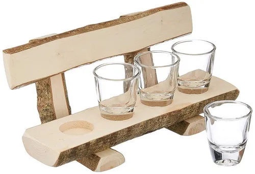 Deggelbam Geschenkbox Schnapsbank Holzbank mit 4 Stamperl von Deggelbam