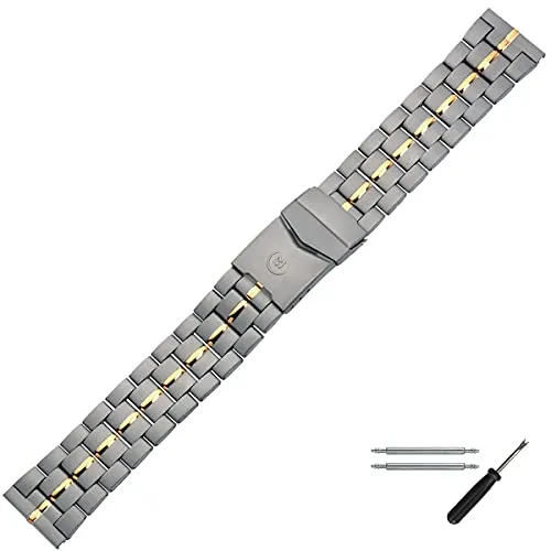 MARBURGER Uhrenarmband 20mm Edelstahl Grau Gold - Werkzeug Montage Set 89608040020