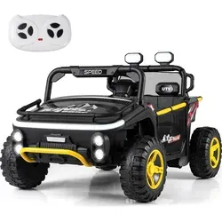 COSTWAY Elektroauto für Kinder 2-Sitzer – Schwarz - Erleben Sie Fahrspaß mit dem leistungsstarken Elektroauto für Kinder! Mit sanfter Anfahrfunktion, LED-Leuchten und Fernbedienung für sicheres Fahren. Ideal für kleine Entdecker ab 3 Jahren!