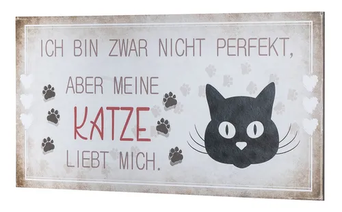 Levandeo® Wandbild, Wandbild 40x20cm Katze Spruch Deko Wandschild Katzenliebhaber Bild