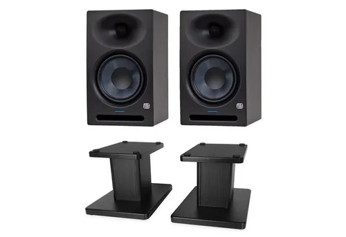 Presonus Eris Studio 8 Lautsprecher mit Boxenständern - Aktive Studio-Monitore in professioneller Qualität mit 140 W Class-AB-Endstufe und keepdrum Boxenständern. Ideal für Home-Studio und Profi-Mischräume, mit überragender Basswiedergabe und flexiblem Anschluss.