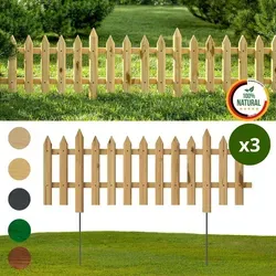 Floranica Gartenzaun 3 STK - Moderner Lattenzaun für Vorgarten - Dekorative Zäune in 5 Farben, witterungsbeständig und pilzresistent. Ideal zur Abgrenzung von Beeten oder Vorgärten, einfach zu montieren mit stabilen Metall-Erdspießen.