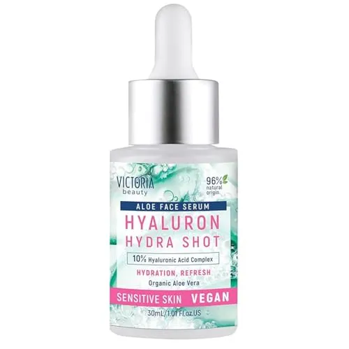 Victoria Beauty Hyaluron Serum hochdosiert mit Bio Aloe Vera, Anti Aging Gesichtsserum für empfindliche Haut mit Hyaluronsäure, Vegan, 96% natürliche Inhaltsstoffe, 30ml