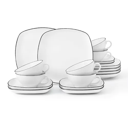 Seltmann Weiden Teeservice Geschirr-Set Lido Black Line (18-tlg) - Elegantes 18-teiliges Teeservice aus hochwertigem Porzellan für 6 Personen, mikrowellen- und spülmaschinengeeignet, Made in Germany.