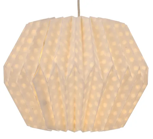 Origami Design Papier Lampenschirm - Modell Umbria 2 - Deckenlampe im modernen Ethno-Stil, handgefertigt aus fairem Papier, ideal für stimmungsvolle Beleuchtung im Wohnzimmer.