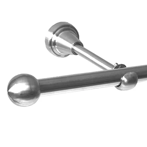 BASIT Gardinenstange mit Wandhalterung 180 cm lang Edelstahl Look im Set I 1-läufige Gardinenstange Wandmontage Ø16mm I In 120-600 cm verfügbar