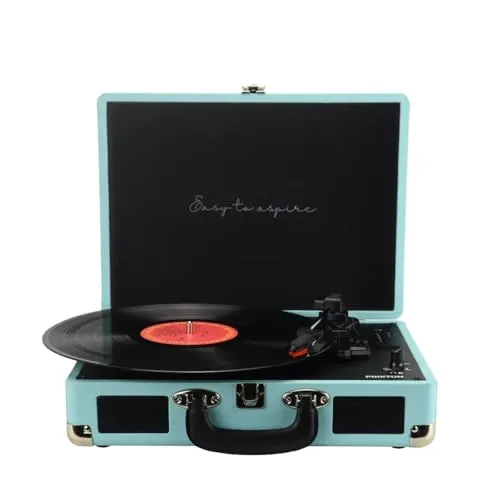 Plattenspieler mit Lautsprecher PRIXTON VC400, Schallplattenspieler mit Bluetooth und Encoding-Funktion, Vinyl-Player, Radio FM und USB Port, 33/45/78 RPM, Blau