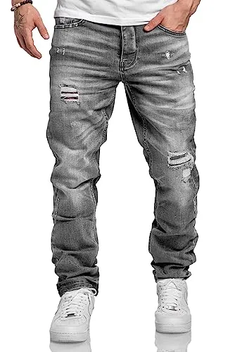 Amaci&Sons Herren Jeans Regular Straight Fit Destroyed 7984 Grau - Stylische Herren Jeans im Regular Straight Fit mit modischen Destroyed-Elementen. Ideal für lässige Outfits und den täglichen Gebrauch.