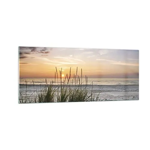 Panorama Bilder auf Glas 100x40cm Glasbild Westen Sonne Strand Groß Wanddeko Bild im Glas Schlafzimmer Küche Wandbilder Dekoration Wohnzimmer Modern Wall Decor Wand Kunstdruck Art GAB100x40-4201