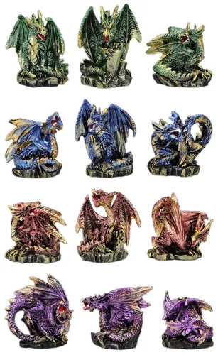 Figuren Shop GmbH Fantasy-Figur Drachen Figur Set – 12 Mini Drachen Wächter Fantasy Dekofigur 5.5 cm