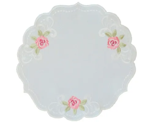 matches21 HOME & HOBBY Tischdecke Tischdeckchen MARGIT rund Stickerei Rosenmotiv Polyester Ø 30 cm (1-tlg), Pflegeleicht & waschbar bei 30 °C