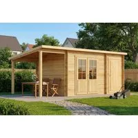 Alpholz Gartenhaus Maria mit Anbau & Schleppdach - Gartenhaus aus nordischer Fichte, naturbelassen, mit Pultdach und großzügigem Raumvolumen von 1 m³ – ideal für Gartenliebhaber!